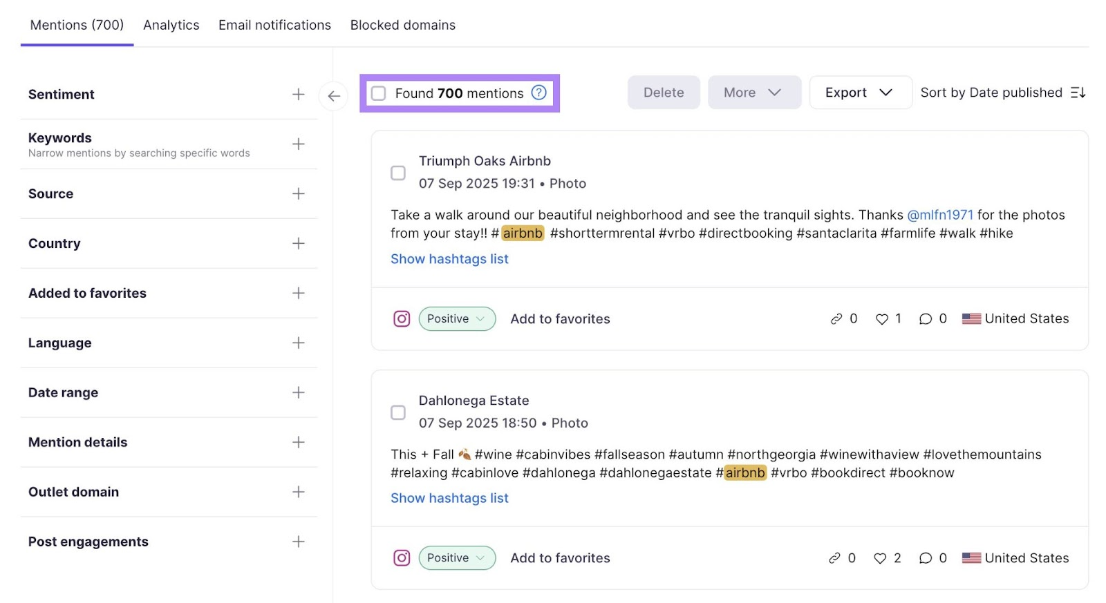 The Brand Monitoring tool showing mentions including latest UGC for a brand.