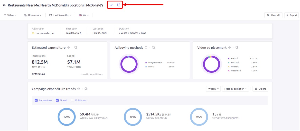 How to share your report and navigate to a campaign landing page in AdClarity — Advertising Intelligence