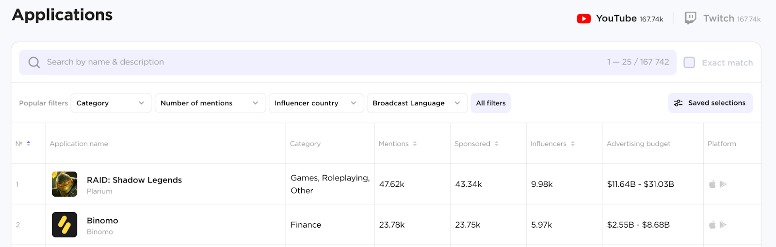 An example of how the Discover Apps section looks like.